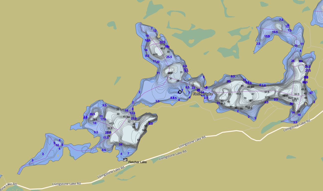 Contour Map of Fletcher Lake in Municipality of Algonquin Highlands and the District of Haliburton